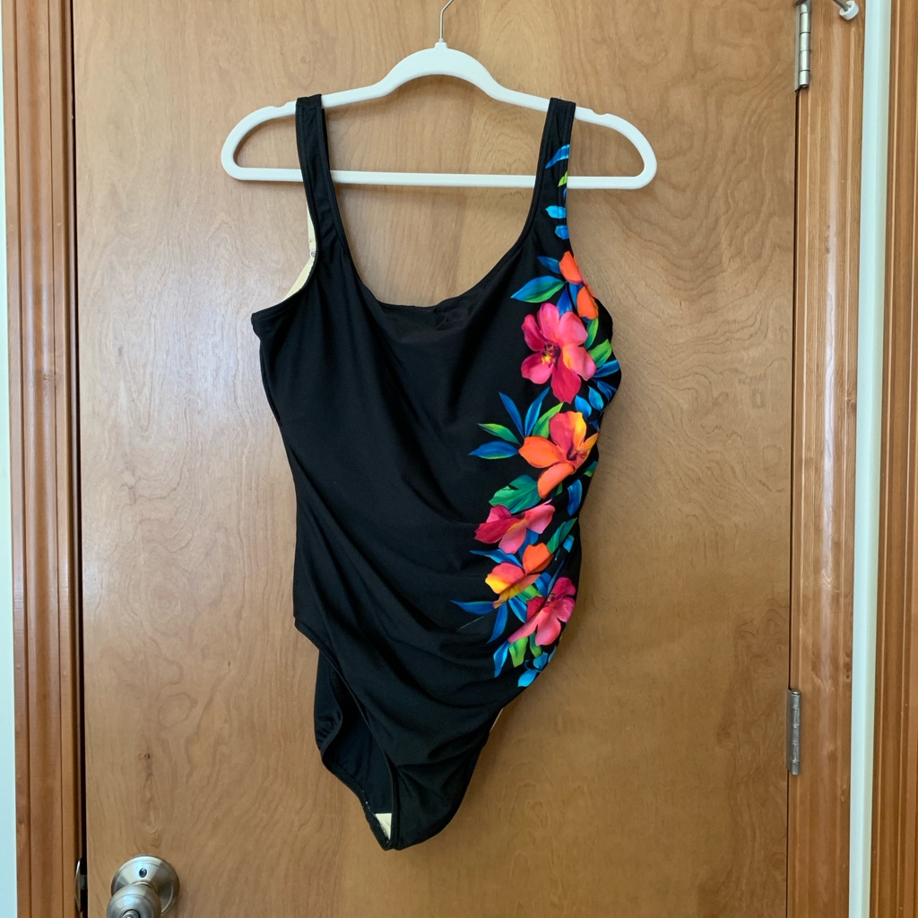 Miraclesuit Black One Piece With Floral Ruching